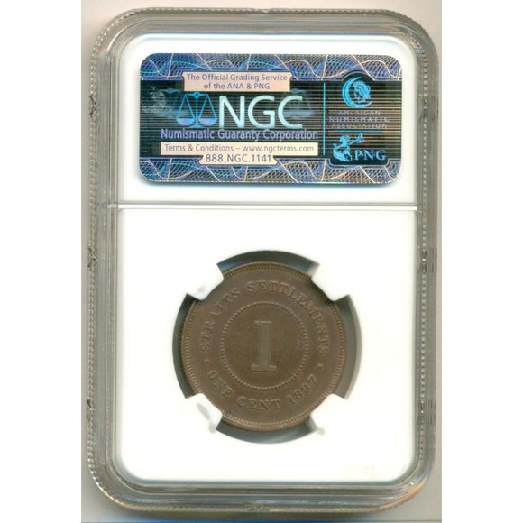 Straits Settlements -Malaysia- Victoria 1897 Cent AU53 BN NGC - Picture 2 of 4